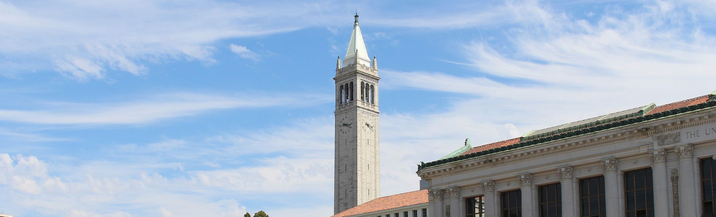 Sather Tower and Doe Library seen from Memorial Glade at UC Berkeley