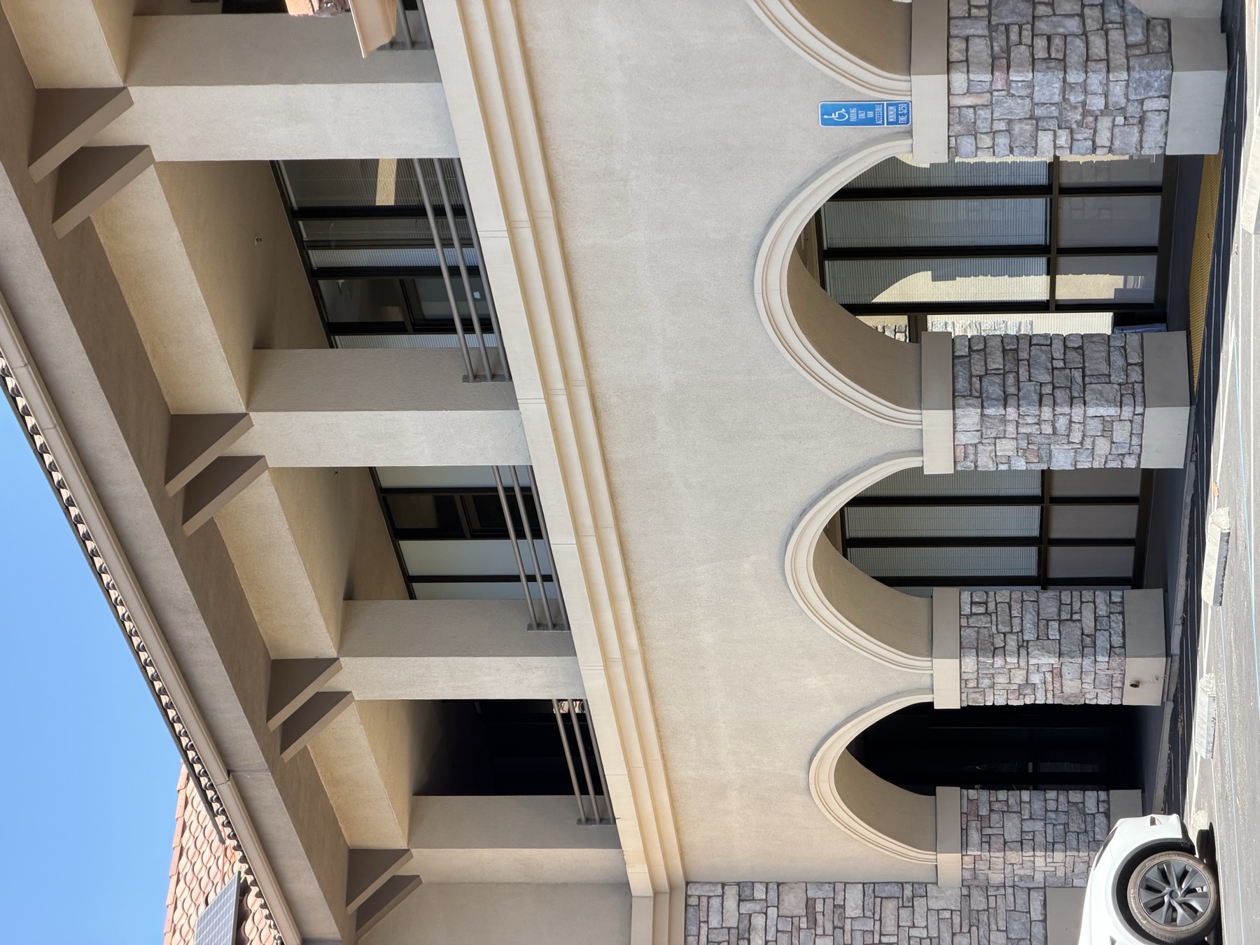 Building facade photographed from far away at 4× zoom