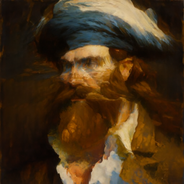 Rotated 180°: an oil painting of a bearded sailor